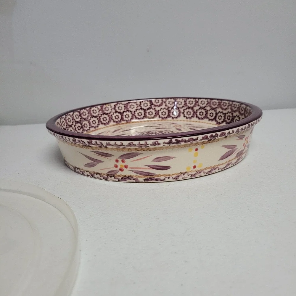 Temp-tations Old World Plum 9 Inch Round Baker with Lid Serving Dish Cottagecore